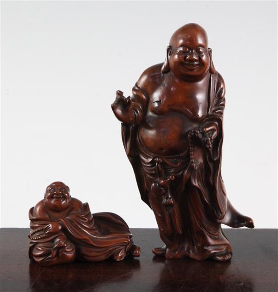 Two Chinese boxwood figures of Budai, 19th century, 7cm, standing figure with slight losses